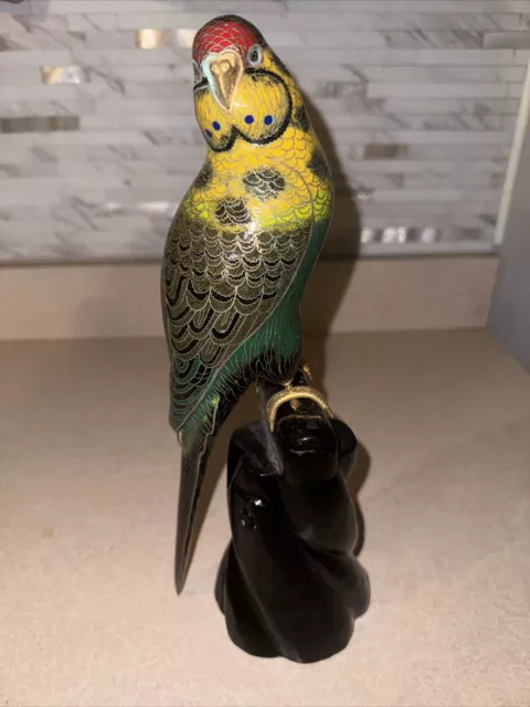 Vintage Chinese Cloisonné Bird - Parakeet 12" tall. Beautiful Mint Condition