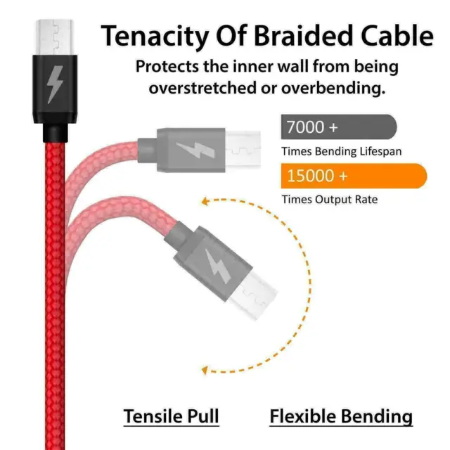 Micro USB Lead For Samsung Phone Android Data Sync Long Charger Cable 1M 2M 3M 3