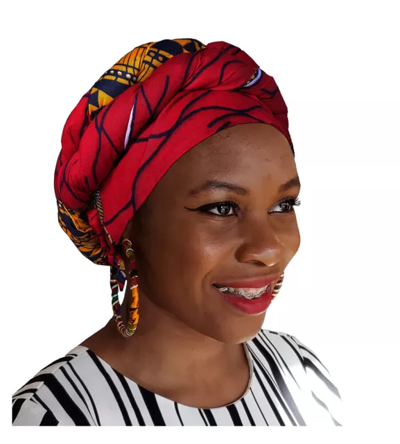 Red Diamond African Print Ankara Modu Hat Pre-tied Head Wrap