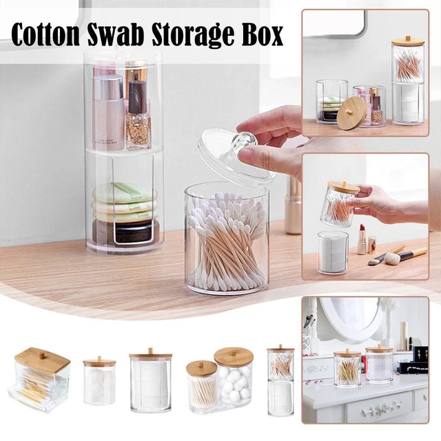 Acrylic Storage Box Bathroom Jar Makeup Organizer Cotton Round Pad Holder~