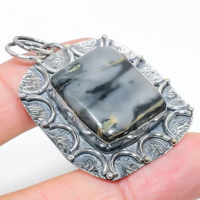 Pendentif cadeau en argent sterling 925 fait à la main en agate de fumée...