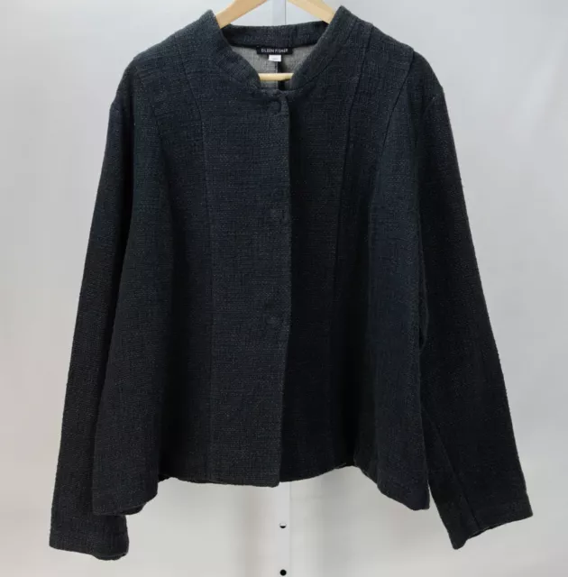 Eileen Fisher Women's Charcoal Gray Cotton Linen Coat Jacket Three Btn Small S