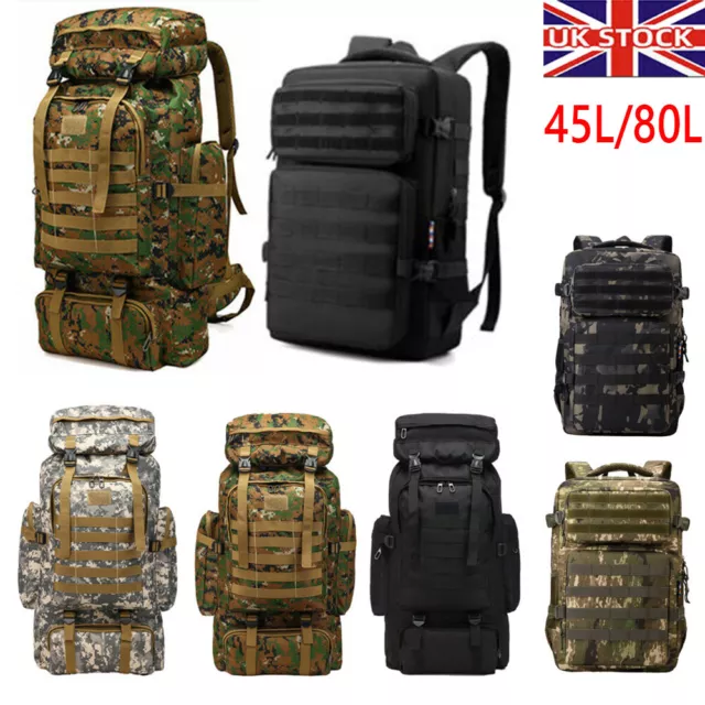 45L/80L Military Army Tactical Rucksack Backpack Outdoor Hiking Camping Bag UK