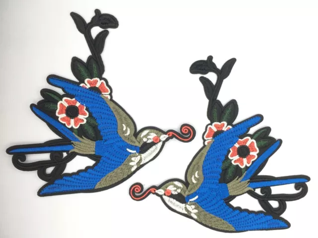 6.5" x 6.5" Embroidered blue birds Ironon patch- Fast shipping from USA