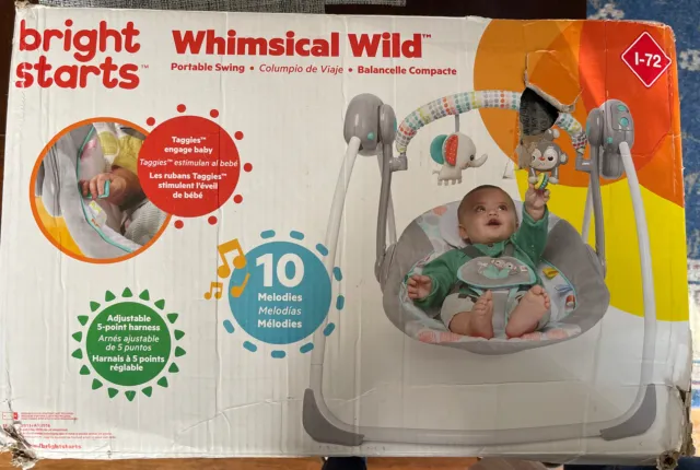 Bright  Starts Whimsical Wild Portable Swing (Motorized)￼ 10 Melodies, ￼New