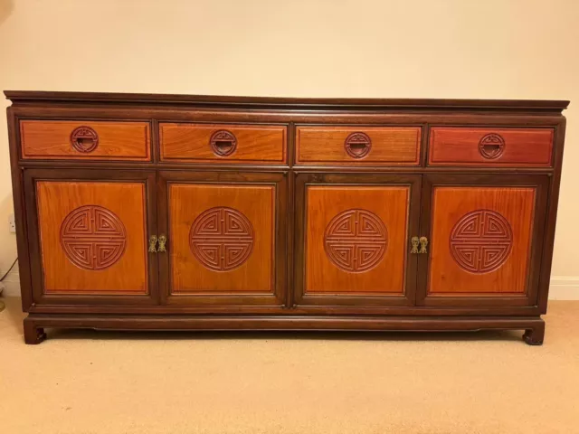 20th Century Chinese Solid Rosewood Sideboard With 4 Drawers & Cupboard Doors