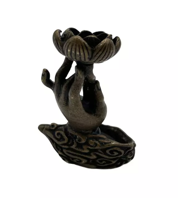 Chinese Collect Exquisite Pure Brass Small Statue Lotus With Five Fingers D：62mm