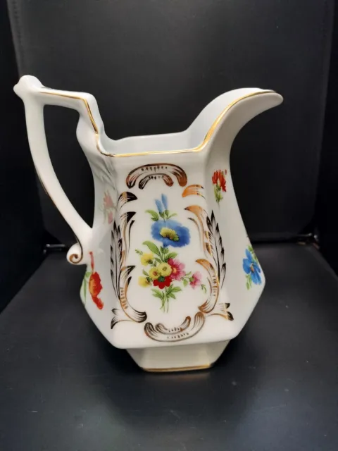 Vintage Royal Danube White Porcelain China Floral Pitcher Vase with Gold Trim