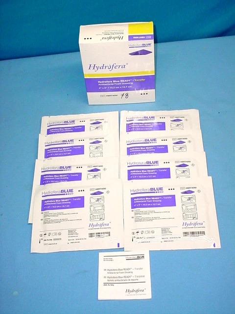 HYDROFERA BLUE Ready-Transfer 4" x5"  Box of 8 Antibacterial Foam Dressings 2021