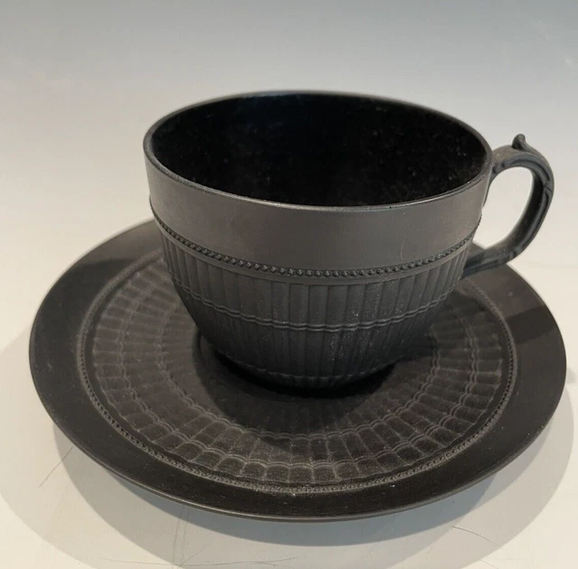 ANTIQUE WEDGWOOD BLACK Basalt Bamboo Cup and Saucer ca 1830 £119.17