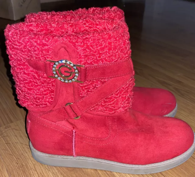 G BY GUESS WOMENS AUSSIE RED faux FUR  lined mid-calf BOOTS SIZE 8.5