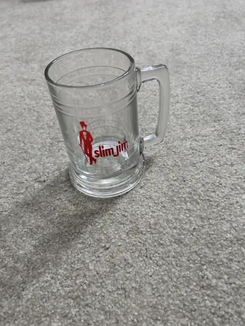 Vintage Slim Jim glass beer mug 5.5 inches tall. Excellent condition. From 1970s