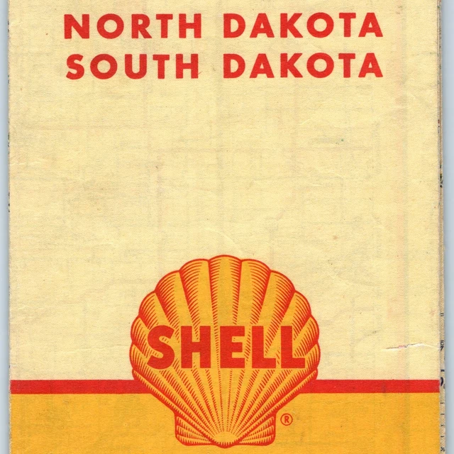 1948 NORTH & South Dakota Shell Oil Highway Road Map Folding 1940