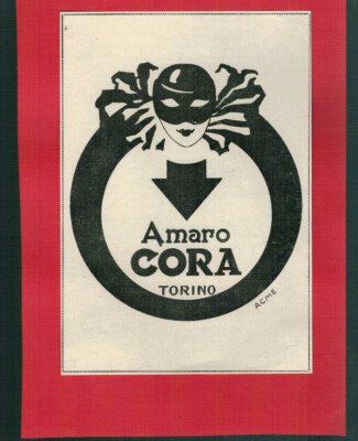 PUBBLICITA' 1928 AMARO CORA TORINO CAMERIERE SERVIZIO TAVOLA DALMONTE ACME 