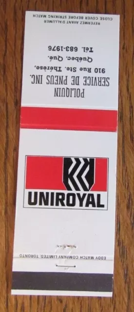 UNIROYAL TIRES MATCHBOOK COVER: POLIQUIN QUEBEC CITY EMPTY 1970s MATCHCOVER -D2