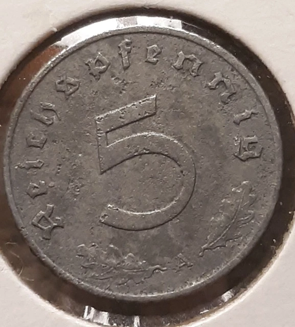 Vintage 1940 A , WW2 German 5 Reichspfennig , WWII Era Heavily Circulated Coin