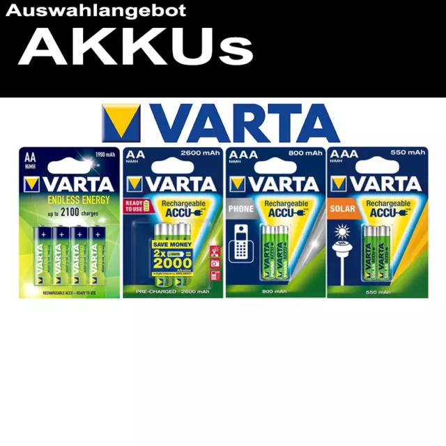 VARTA AKKU NiMH AA R6 Mignon AAA Micro C Baby R14 D MonoR20 9V-Block