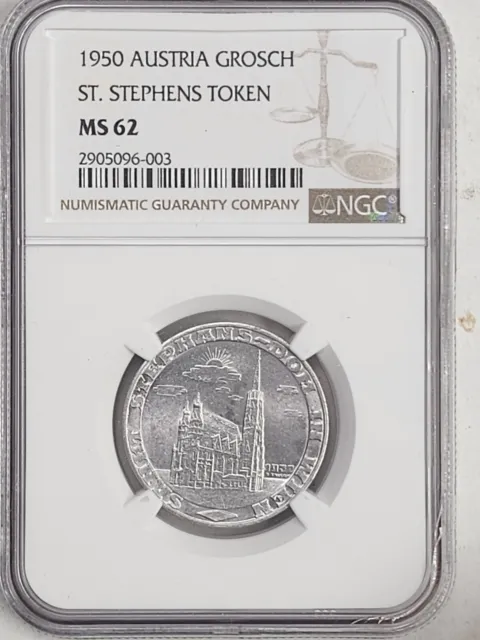 1950 Austria 1 Groschen St. Stephens token  Coin NGC rated MS 62