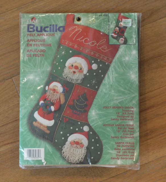 NOS Bucilla Christmas Stocking Kit Jolly Beaded Santa 18” Felt Appliqué VINTAGE