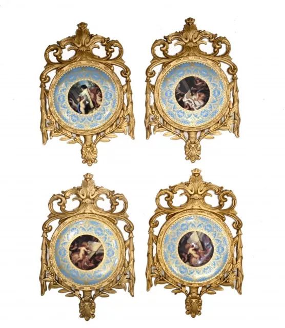 Set Sevres Placques Cherub Wall Hanging Plates Gilt Frame