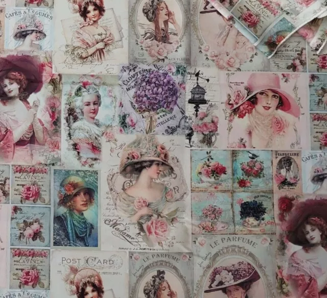 Vintage Paris Women Postcards by the 3 Meters, Fabric Decor Tapestry,upholstery