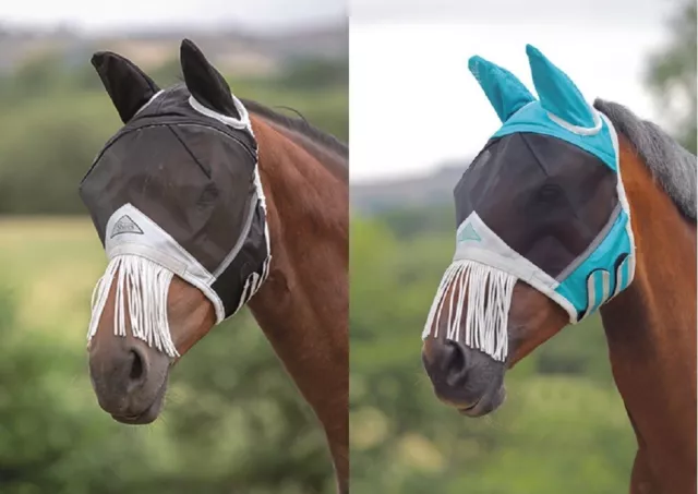 Shires Fine Mesh Horse Equine Fly Mask With Ears And Nose Fringe UV Protection