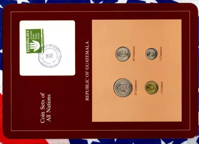 Coin Sets of All Nations Guatemala w/card UNC All 1989 but 25 Centavos 1988