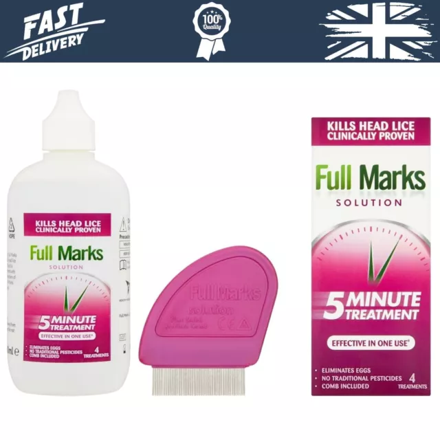 Full Marks Solution 4 Treatments, to Kill Head Lice and Nit Eggs, 200 ml