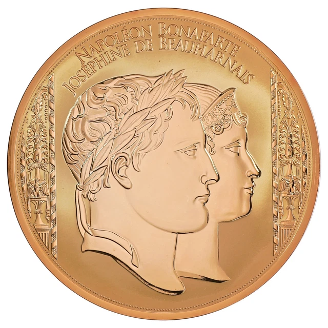 Médaille Commémorative 2016 Napoléon Et Joséphine - Cuivre Doré - 100 Mm - Avec Certificat