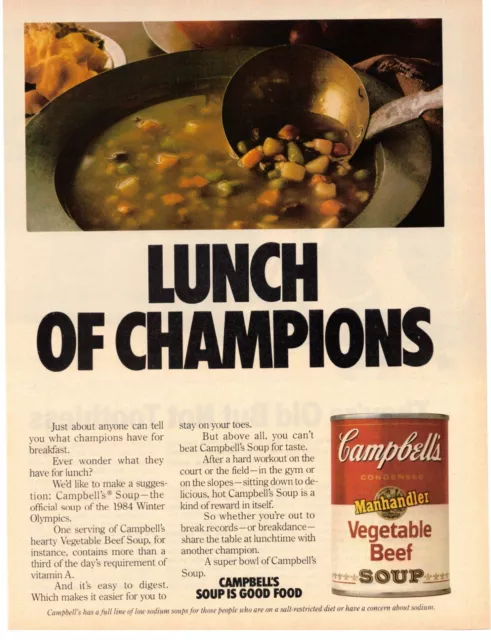 Vtg Print Ad 1980s 1989 Campbells Manhandler Beef Soup Canned Food Lunch Champ