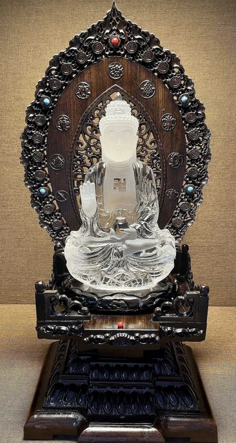 Chinese Exquisite Handmade Buddha Carving Natural Crystal Statue