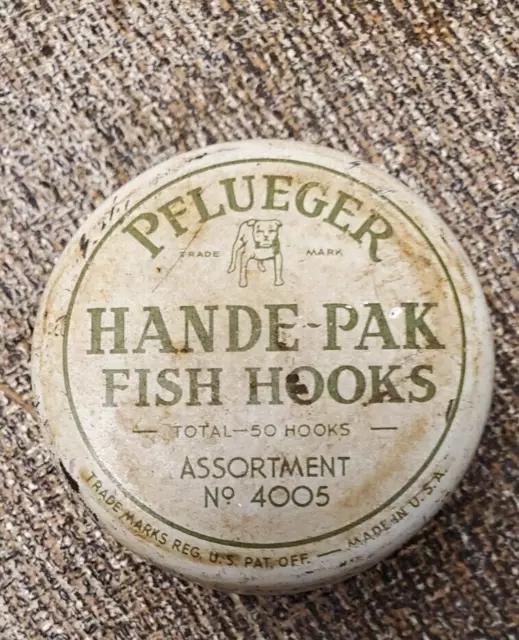 VINTAGE PFLUEGER HANDE-PAK FISH HOOKS TIN With Hooks Uncounted $15.83 -  PicClick