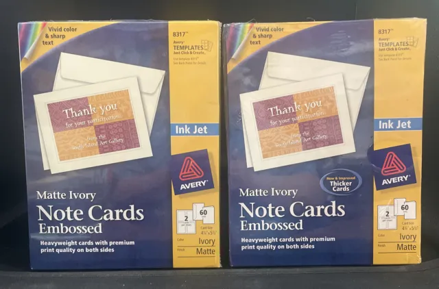 Avery 8317 Ink Jet Note Cards Ivory Embossed 4 1/2" x 5 1/2" 2 Box 60 Cards Each