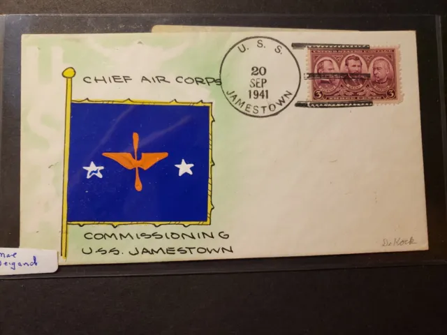 USS JAMESTOWN PG-55 Naval Cover 1941 MAE WEIGAND HAND-DRAWN COMMISSIONED Cachet