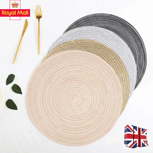 UK 6 Pack of Round Weaved Non Slip Placemats Dining Dinner Table Place Mat Set
