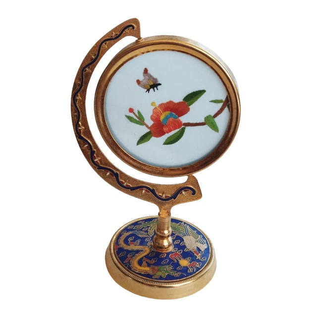 Double Sided Silk Embroidery Butterfly & Flower Rotating Cloisonne Frame