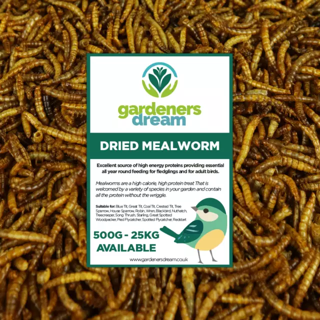 GardenersDream Dried Mealworms - Nutritious Wild Garden Bird Food Treats Birds