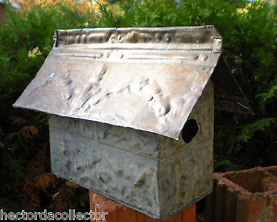 SALE Primitive Hand Tooled Antique Ceiling Tin Tile Brick Bird House Fleur De Li