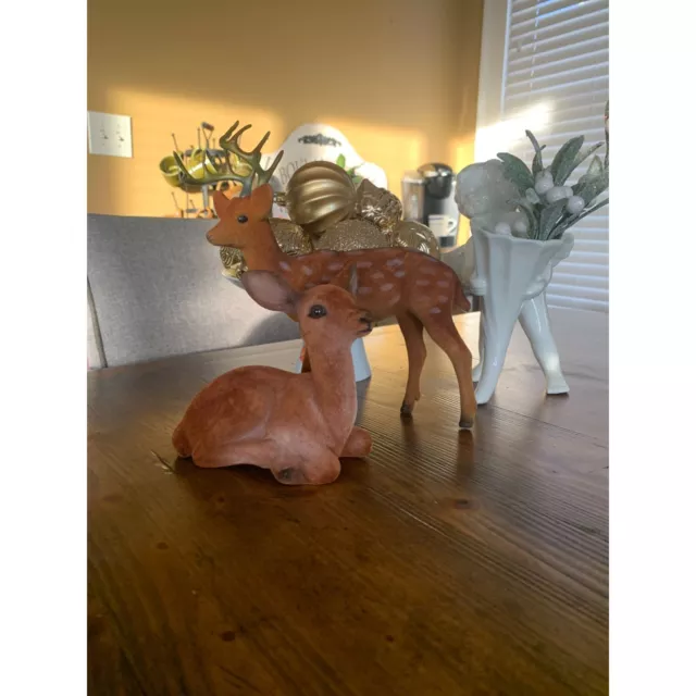 Vintage Flocked Deer set of 2 MCM Buck and Doe Plastic Christmas Decor