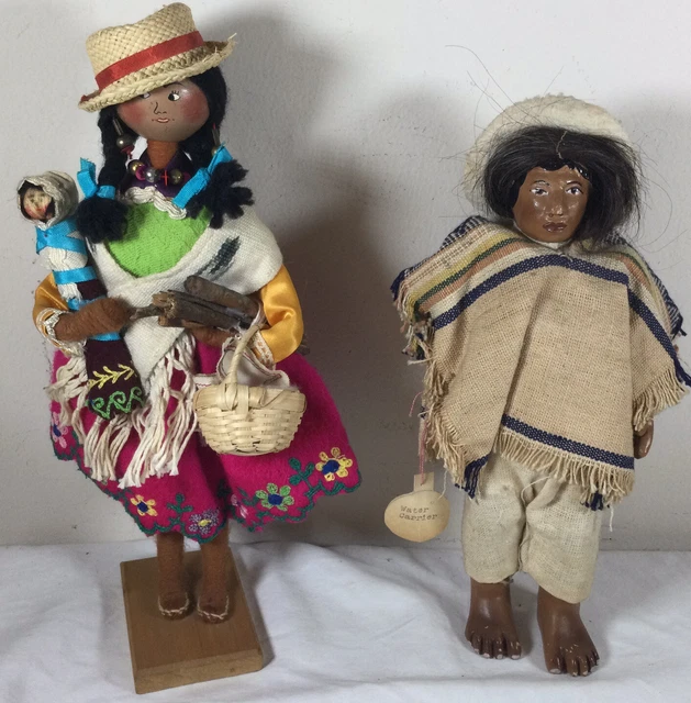 Pair Of Vintage Handmade Dolls From Ecuador, Boy & Girl