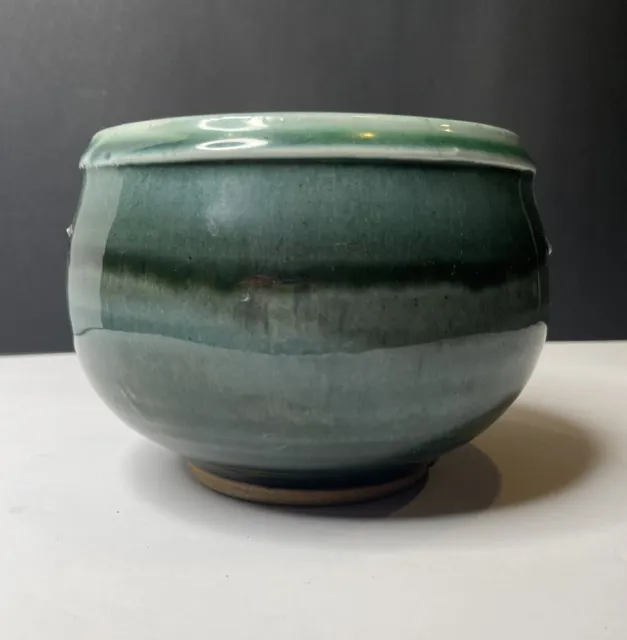 Signed Studio Art Pottery Bowl Planter 8" Diameter -4.5" H Green By Archer