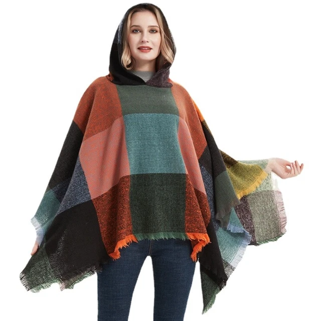 Châle/Poncho Femme Ethnique Tricoté Multicolore Avec Glands - Neuf Vintage Style