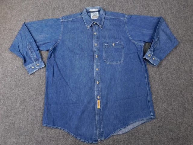 Vintage BD Baggies Foundry Shirt Mens Large Blue Denim Long Sleeve 90'sButton Up