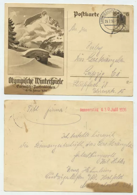 95804 - Ganzsache P 257 - Postkarte - Ludwigshafen 29.7.1936 nach Leipzig