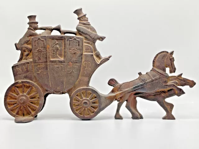 Vintage Cast Iron Doorstop  Stagecoach Horse and Carriage