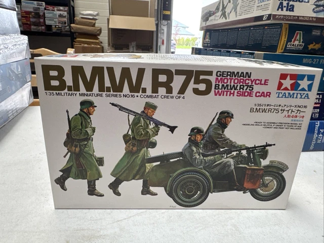 TAMIYA GERMAN MOTORCYCLE B.M.W. R75 Model Kit with Side Car 1:35 New ...