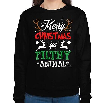 1Tee Womens Merry Christmas Ya Filthy Animal Sweatshirt Jumper