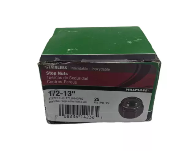 25 Pcs Hillman 1/2 In. 13 tpi SS Course Thread Nylon Insert Lock - New - SF8