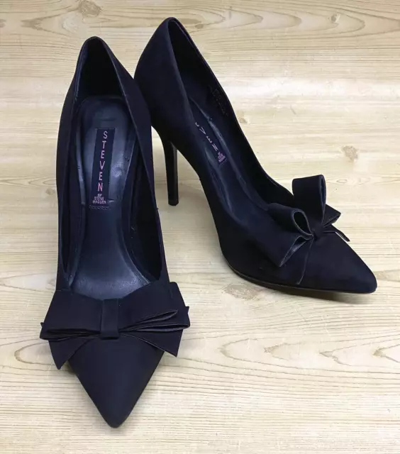 Steve Madden Black Leather Pumps 8.5 M Pointed Toe Bow Stiletto Heels