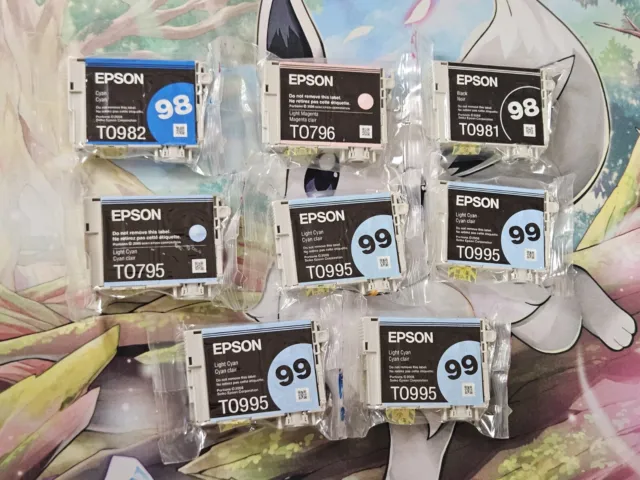 Epson Ink Sealed Lot Of 8 Cartridges T99 T98 T0981 T0982 T0995 T0795 T0796